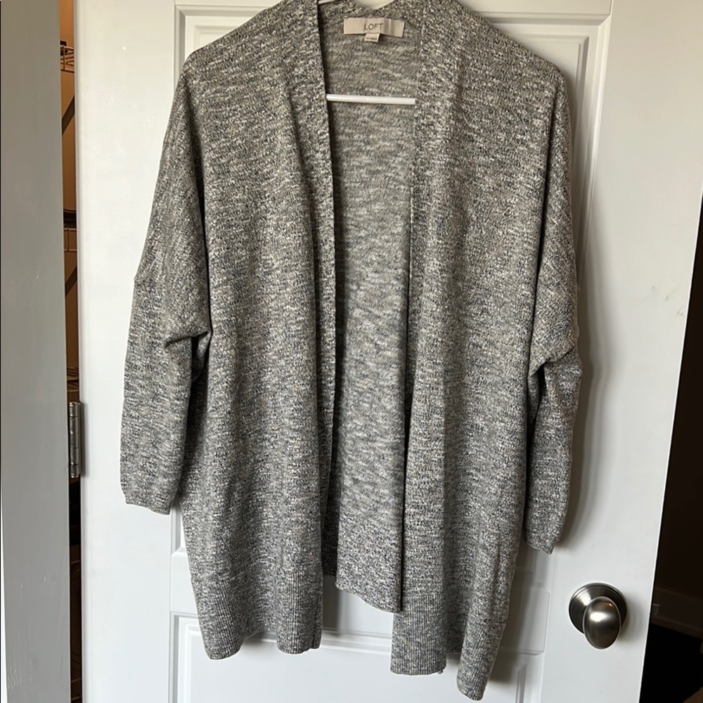 LOFT Gray Heathered Open-Front Cardigan Sweater
